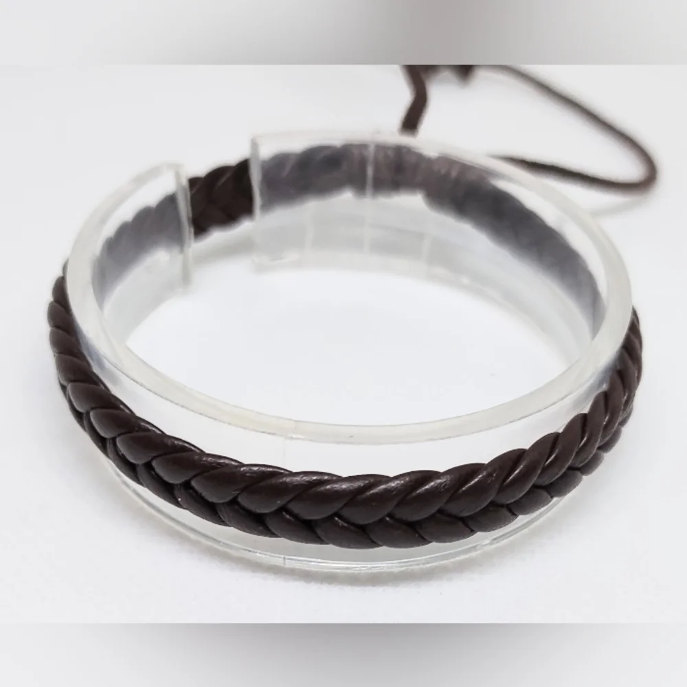 Men's Bracelet‎ Leather Braided Brown New f67